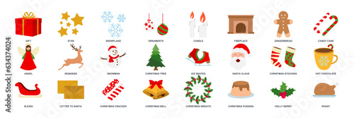 Christmas and New Year icon set, Included icons as Christmas Tree, Santa Claus, Hot Chocolate and more symbols collection, logo isolated vector illustration © keenan