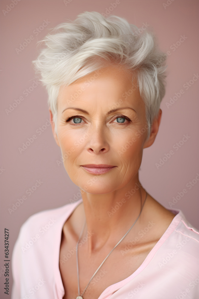 adult attractive woman smiling, about 50 years old on a plain background, studio light, portrait, beautiful aging, AI generated adult attractive woman smiling, about 50 years old on a plain background, studio light, portrait, beautiful aging, AI generated