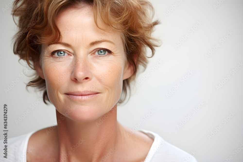 adult attractive woman smiling, about 50 years old on a plain background, studio light, portrait, beautiful aging, AI generated adult attractive woman smiling, about 50 years old on a plain background, studio light, portrait, beautiful aging, AI generated