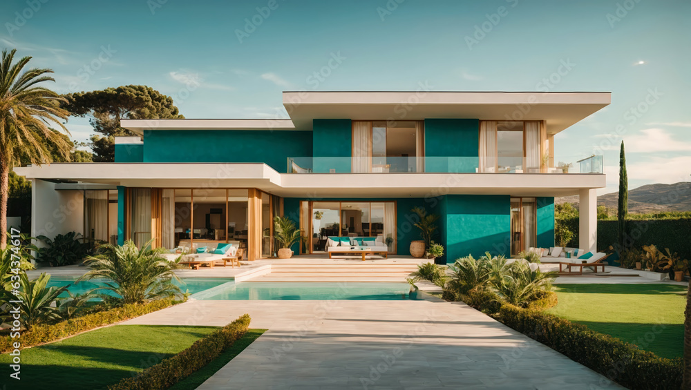 Fototapeta premium A Teal and Gold Villa in the Moroccan Desert
