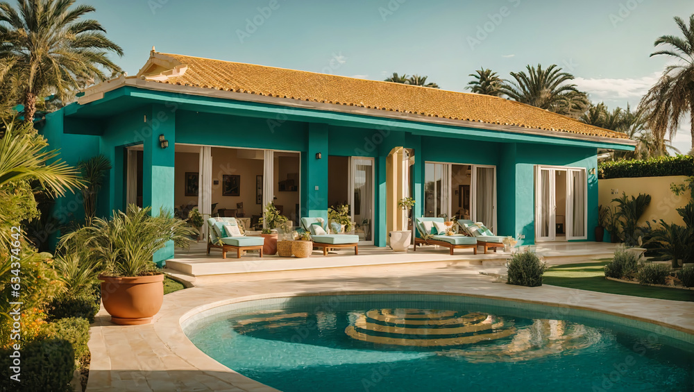 Fototapeta premium A Teal and Gold Villa in the Moroccan Desert