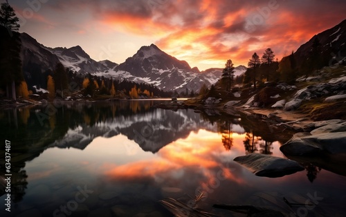 Austrian Mountain Lake Sunset. Generative AI ©  Creative_studio