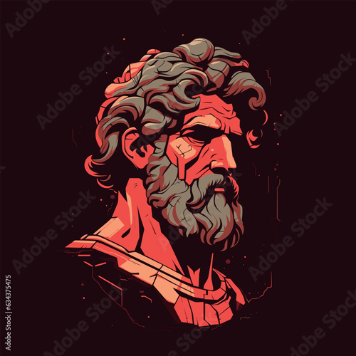 Antique marble greek head statue. Cyberpunk glitch art. T-shirt composition, hand drawn printing, creative modern poster. Antique sculpture silhouette. Vector stock