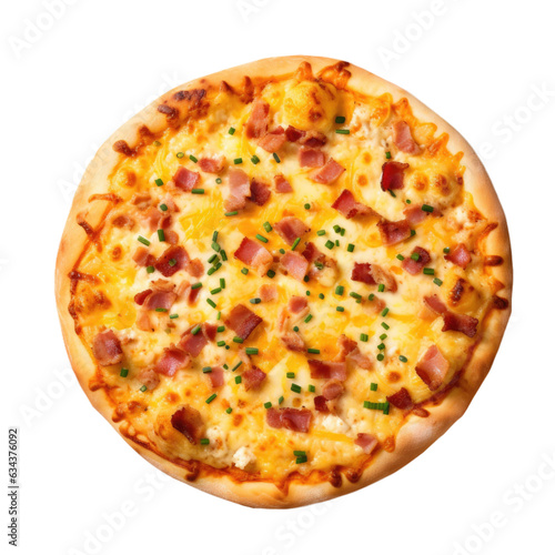 Breakfast Pizza with Eggs and Bacon Isolated on a Transparent Background