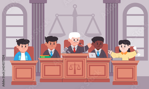 Court room law judge system justice legal investigation litigation professional convict courthouse illustration