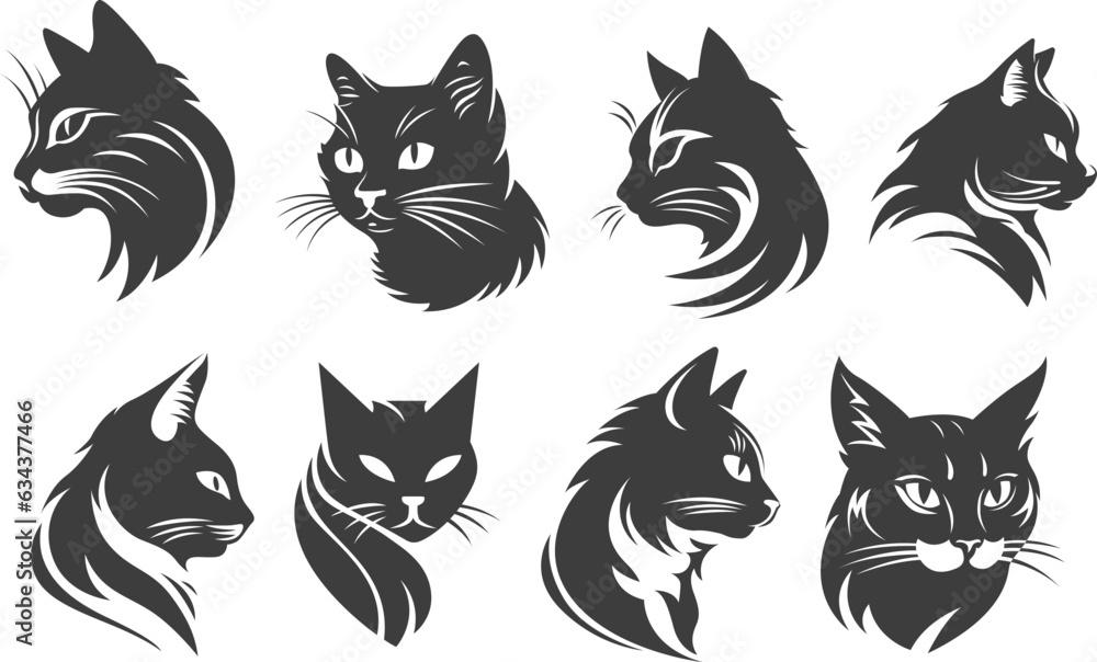 Obraz premium Heads of cats abstract character illustrations. Graphic of predator design template for emblem. Image of feline portraits. Ai generated.