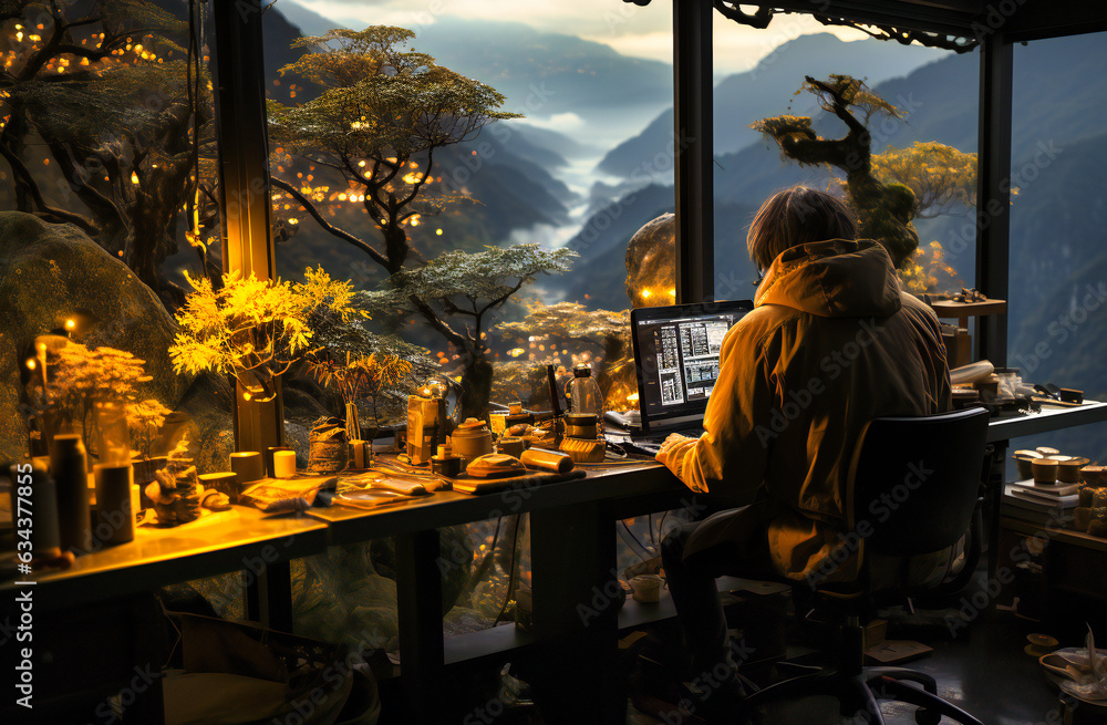 Naklejka premium a man working at his office