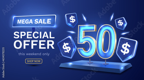 Coupon special voucher 50 dollar, Check banner special offer. Vector illustration