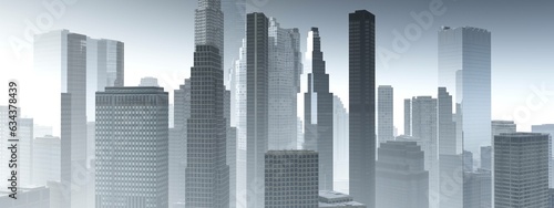 Cityscape  Skyscrapers in fog  3d rendering