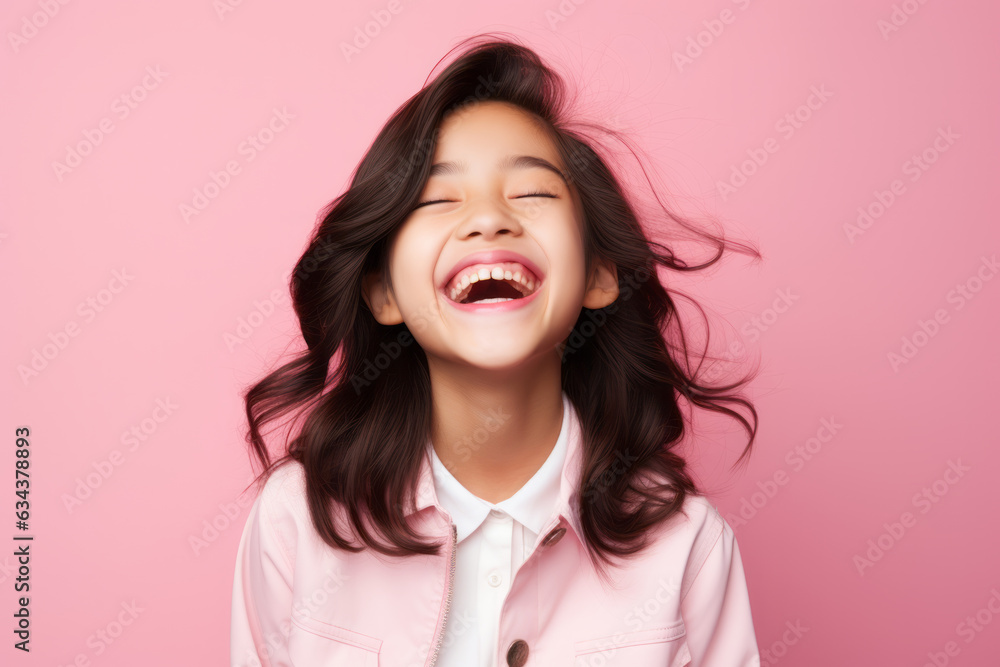 Smiling Asian Girl with a Cute Pose on Pink Studio Background Smiling Asian Girl with a Cute Pose on Pink Studio Background