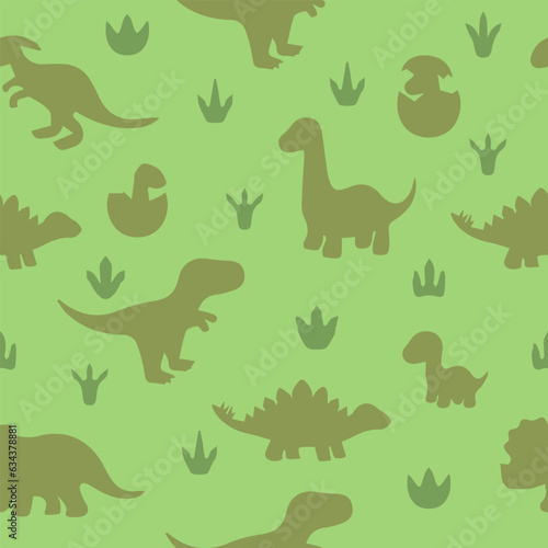 Seamless pattern with dinosaurs in khaki coloring. Children's background, cartoon, textile, cover.