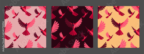 Seamless pattern with origami birds on different backgrounds, 3d effect, textile, background, decor, paper.