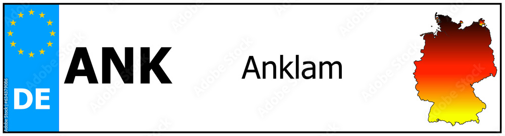 Obraz premium Registration number German car license plates of Anklam Germany