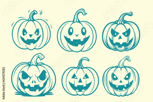 doodle sketch collection set of illustrations helloween pumpkins