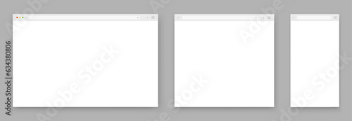 A set of white browser windows of different shapes on a dark background. Website layout with search bar, toolbar and buttons. Vector illustration.