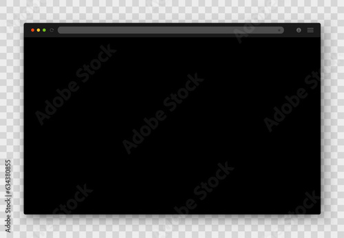 Browser window. Realistic black empty browser window with shadow on transparent background. Vector EPS 10.