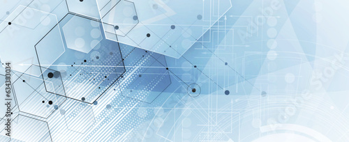 Technology banner design with hexagons abstract background.