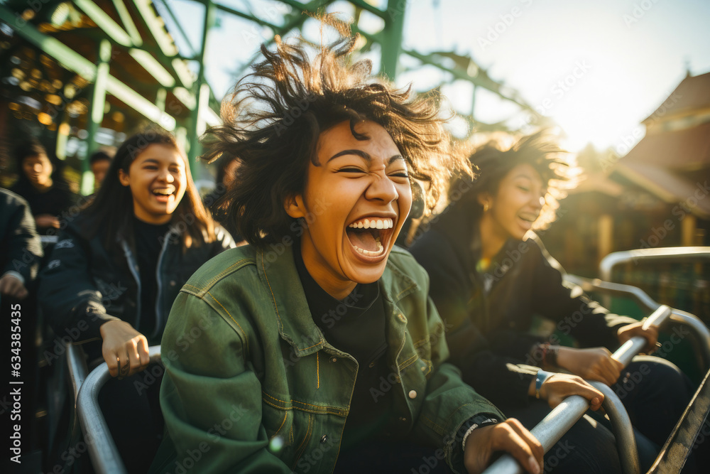 Adolescent Excitement: Laughter and Cheers on Roller Coasters