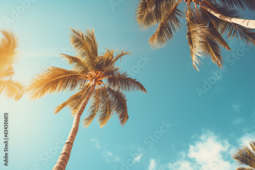 Idyllic Tropical Paradise with Palm Trees and Vintage Sky