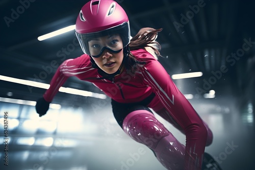 Graceful Speed: Pink Outfit Speed Skater in Action