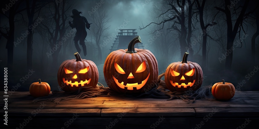 Halloween scary pumpkin head display decoration created with AI Halloween scary pumpkin head display decoration created with AI