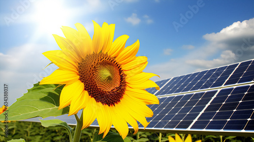 Sonnenblume in Photovoltaik-Anlage