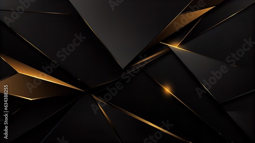 Abstract golden lines on black BG. Luxurious, premium 3d design. Geometric triangles, modern design. Modern VIP fashion banner.