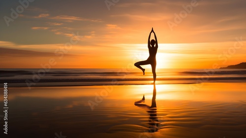 Yoga: Silhouetted Pose on Peaceful Beach, Beach Yoga, Sunrise