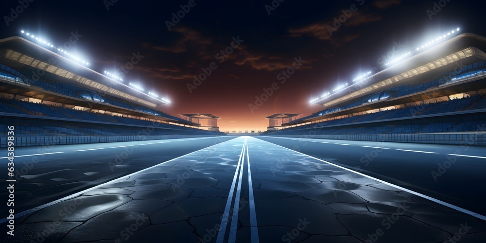 International race track, illuminated race sport stadium at night. Race ...