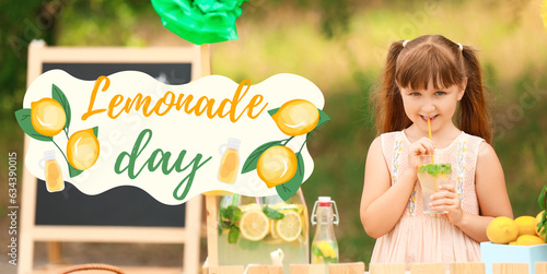 Cute little girl selling le...
