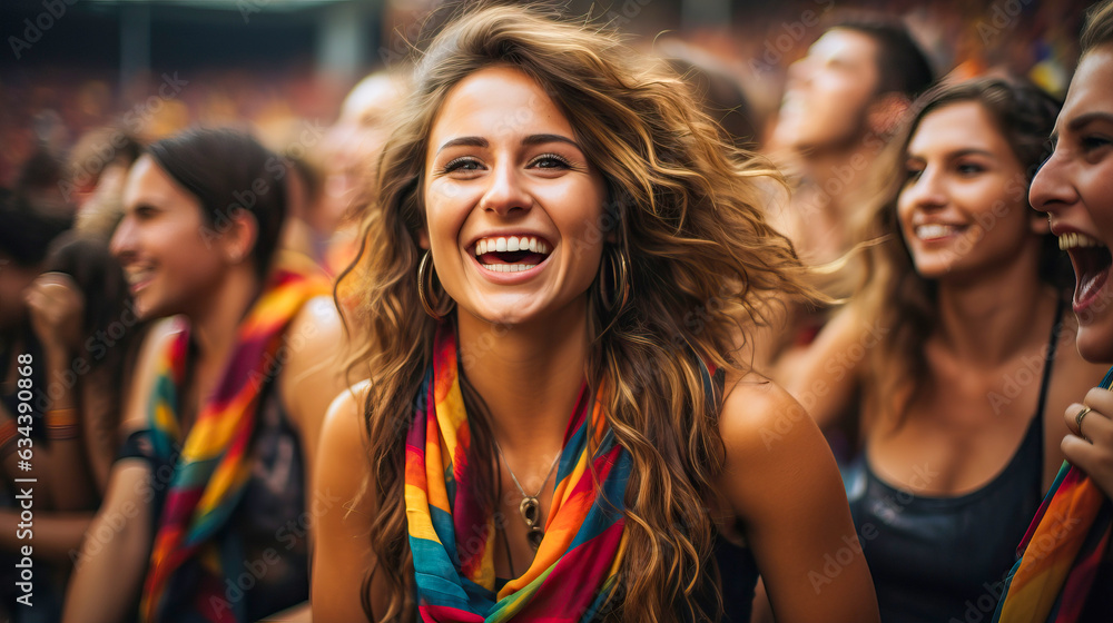 Happy supporters cheering their team, generative ai Happy supporters cheering their team, generative ai