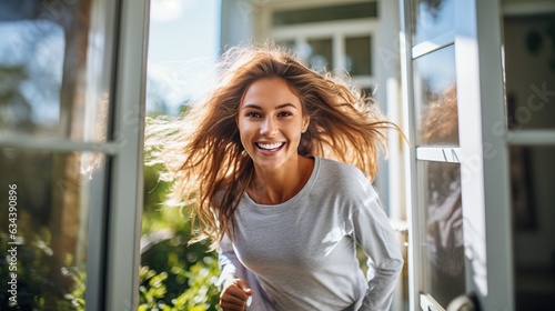 Happy young woman at home, ...