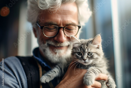 old man with a pet cat