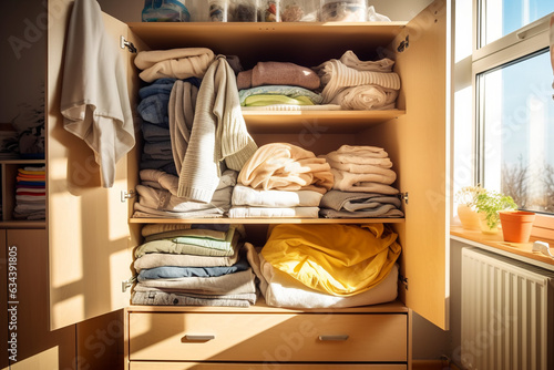 white wardrobe with various clothes