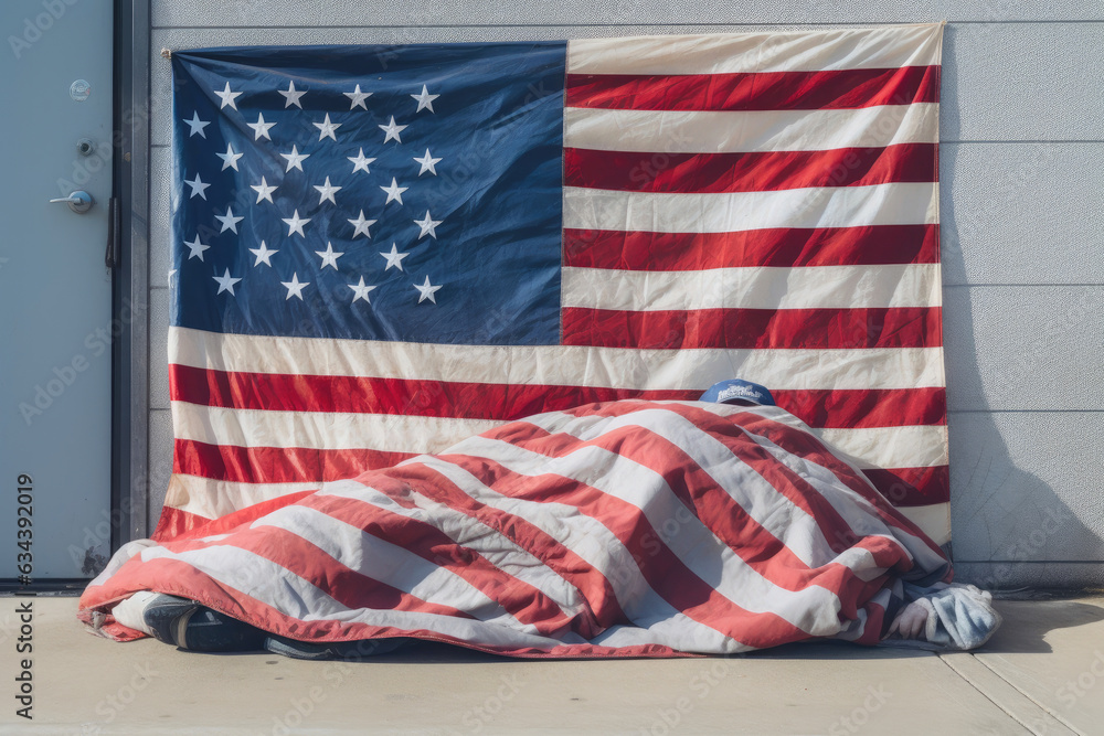 Obraz premium Homelessness and the American Flag