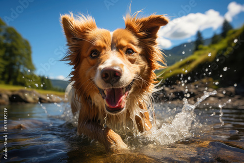 Sunny Water Frolics: Dog Enjoying Stream Splash