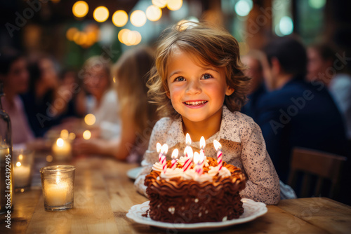 Child Blowing Candles at Birthday Party