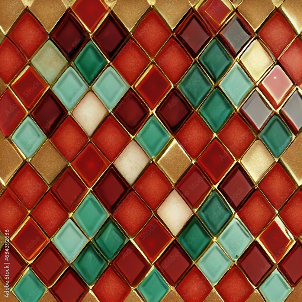 abstract Christmas red and green tiles background