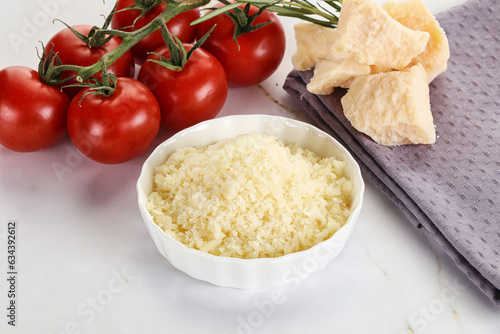 Shredded Italian hard parmesan cheese