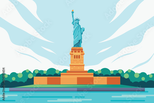 liberty statue landscape vector illustration, liberty statue monument illustration, monument icon of american