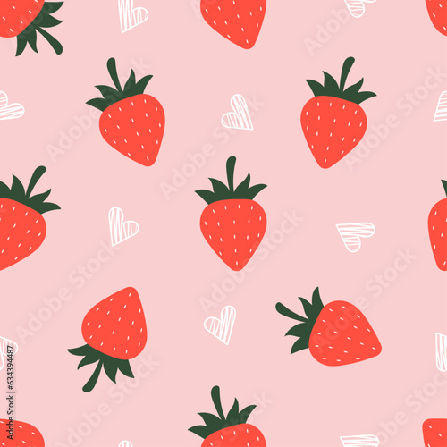 Fototapeta Naklejka Na Ścianę i Meble -  Seamless pattern with strawberry and heart