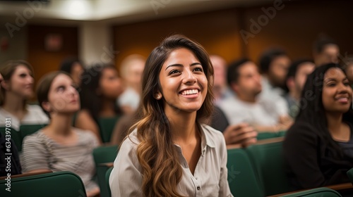 smiling cheerful nurse doctor sit relax in seminar training class nurse doctor group happiness positive face expression in education class hospital background,ai generate