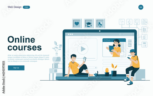 Online education concept.Online learning with platform and resources.Vector illustration.
