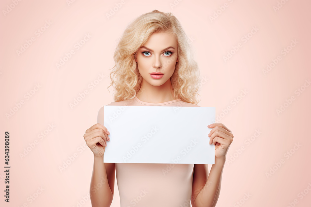 Naklejka premium woman holding blank sign