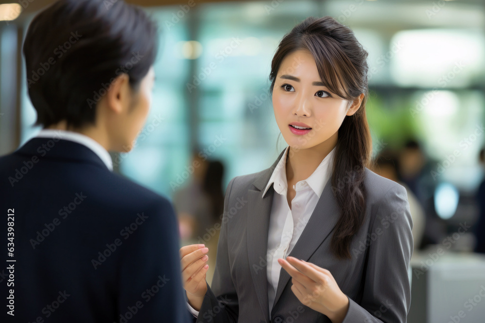 A beautiful Japanese business woman dealing with customer A beautiful Japanese business woman dealing with customer