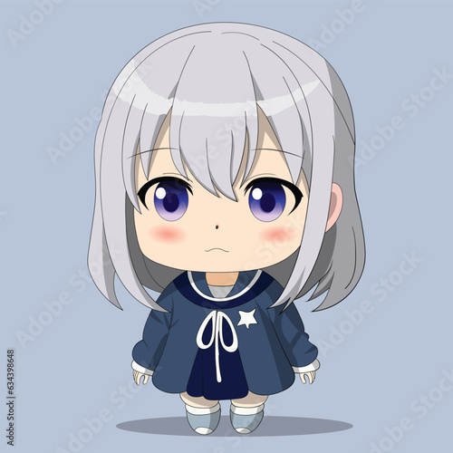 Cute chibi anime character with white hair and blue eyes