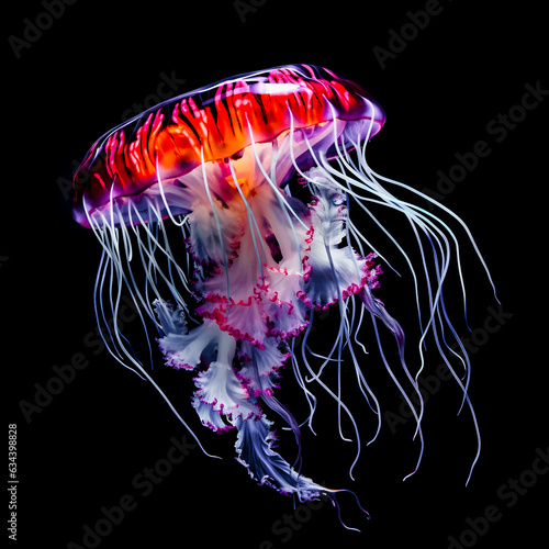 Giant jellyfish isolated on black background generated by AI.