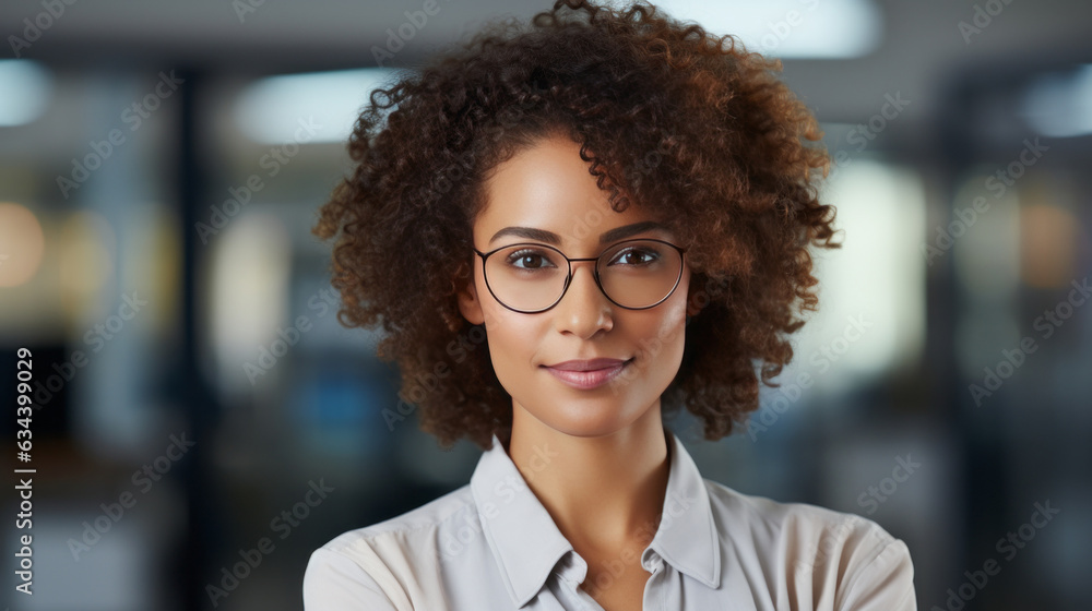 Happy beautiful business afro woman in office. Smiling confident professional executive manager, proud lawyer, businessman leader wearing Happy beautiful business afro woman in office. Smiling confident professional executive manager, proud lawyer, businessman leader wearing