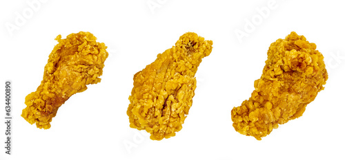 Three fried chicken wings isolated on white, top view