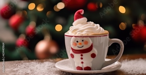 Christmas Latte Art. Nice Texture of Latte art on hot latte coffee. Merry Christmas. New Year. Santa Claus. Coffee. Christmas Latte Art isolated on a background with a copy space.
